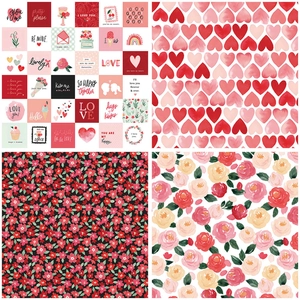Detailansicht von vier Vintage Valentinstag Scrapbook Papieren mit Herzen und Rosen
