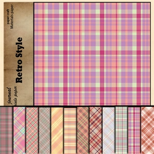 Close-up of 12 retro pink plaid patterns for scrapbooking and paper craft materials