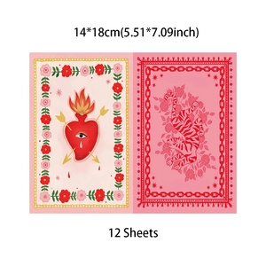 Detailed view of vintage art scrapbooking paper with tiger and heart designs in 14x18cm size