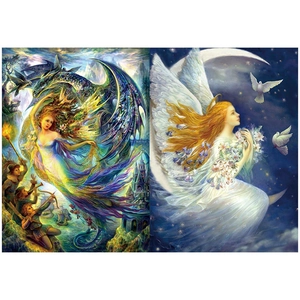 Detail of fantasy angel and dragon collage paper for vintage DIY scrapbooking