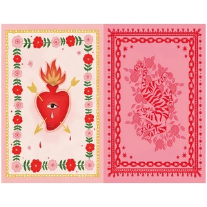 Artistic vintage illustration set with burning heart and tiger floral collage patterns