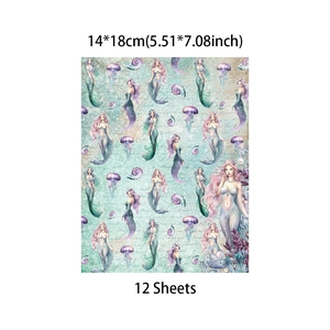 Détail de 12 feuilles de papier de scrapbooking sirène aux motifs marins vintage
