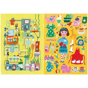 Detail showing vintage animal illustrations and collage paper for scrapbooking hobby