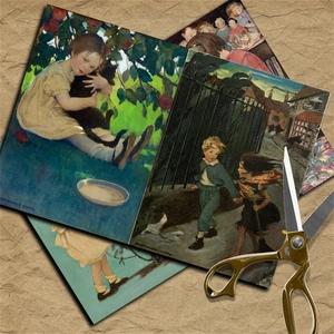 Detail of vintage child illustration craft paper with nostalgic oil painting texture
