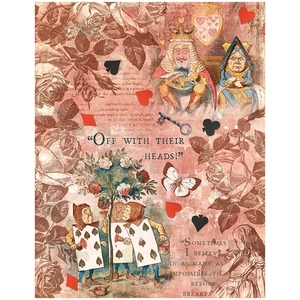Detailed retro Alice in Wonderland scrapbooking paper with vintage illustrations and quotes
