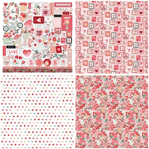 Vintage Valentinstag Scrapbook-Papierset mit Blumenherzen und Motiven für DIY-Bastelarbeiten