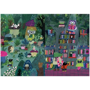 Creative vintage animal illustration scrapbooking paper with forest library theme