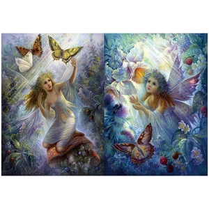Detail showing vintage fantasy angel scrapbooking paper with forest fairy art illustrations