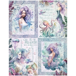 Détail macro du papier scrapbooking sirène Ma Belle avec illustrations océaniques vintage