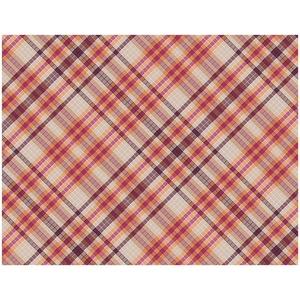 Flat lay of vintage pink plaid scrapbook paper with burgundy and ginger yellow patterns