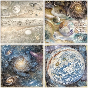 Vintage blue night sky astronomical scrapbooking paper set with stars and planets