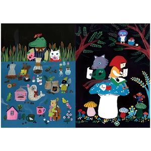 Detailed retro animal collage paper with coffee theme and fairy tale forest illustrations