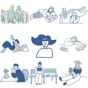 50 adesivi stile ins con illustrazioni giapponesi di scene di vita quotidiana