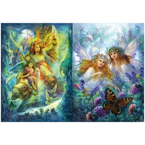 Macro detail of vintage fantasy scrapbooking paper featuring angels and polar bears