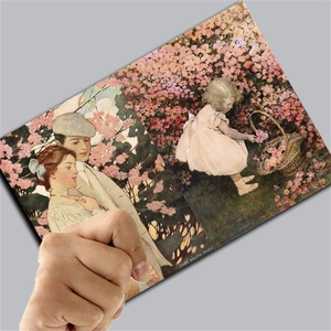 Detailed view of vintage art paper featuring classic European child illustrations