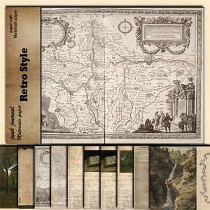 Detailansicht von Retro-Junk-Journal-Papier mit Vintage-Karten und klassischen Mustern