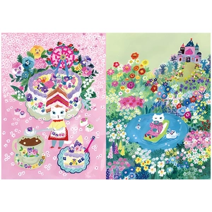 Close-up of vintage animal illustrations and floral collage art paper for scrapbooking