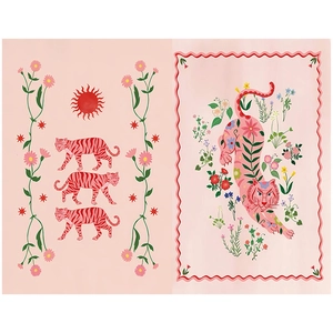 Macro detail of creative vintage folk art tiger illustration scrapbook paper sheets