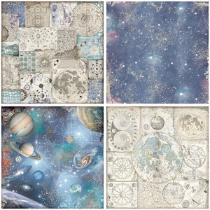 Detail of vintage blue night sky scrapbook paper with astronomical and nebula designs