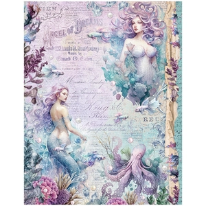 Détail du papier de scrapbooking vintage avec motifs de sirène, poulpe et coraux marins