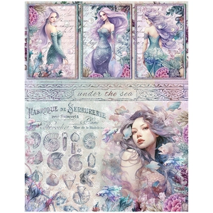 Détail macro du papier scrapbooking sirène vintage avec illustrations de l'océan