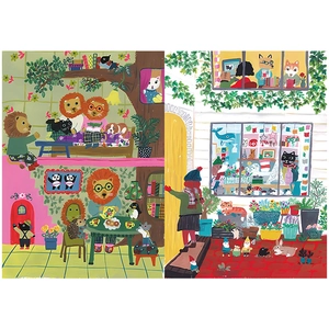 Detail of 12 vintage animal illustration scrapbooking papers with creative collage designs