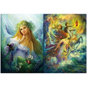 Detailed close-up of fantasy angel themed collage papers with floral and epic ship designs