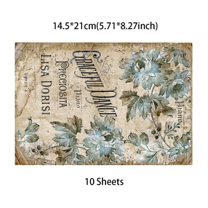 Set of 10 blue vintage floral scrapbook papers with 14.5x21cm size dimensions