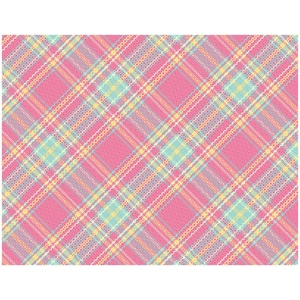 Detail of pink plaid pattern paper with yellow and blue lines for scrapbooking collage