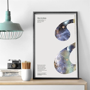 Framed vintage blue night sky art with a celestial star nebula alphabet and serif typography