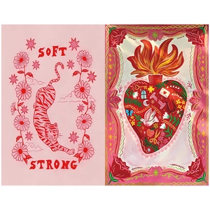 Detail of vintage artistic collage paper with Tiger Soft Strong and Sacred Heart motifs