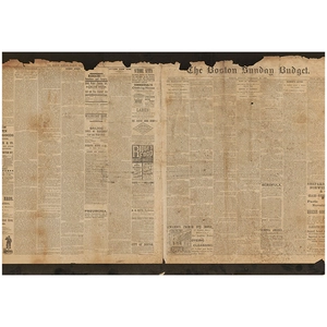 Detailaufnahme von Vintage Time Notes Scrapbook-Papier mit gealtertem Zeitungsdruck