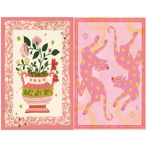 Detailed retro collage paper showing floral vase illustration and pink leopard pattern art