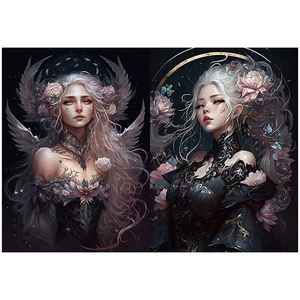 6 sheets of dark elf vintage decorative paper featuring gothic female character illustrations
