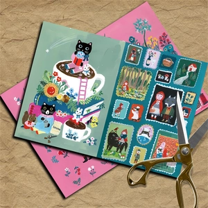 Detail of vintage animal illustration paper on kraft background for DIY scrapbooking