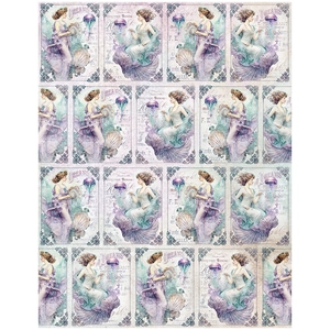 Gros plan de papier scrapbooking sirène vintage avec portraits et motifs de méduses
