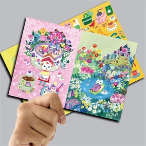 Detail of vintage animal illustration scrapbooking paper with cats and floral scenes