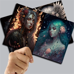 Detail shot of vintage dark elf aesthetic paper with fantasy floral illustrations