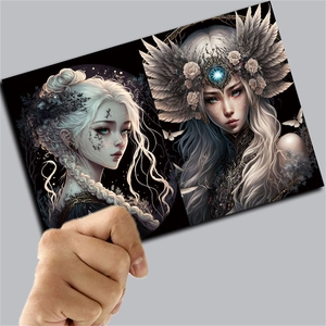 Detail of dark elf fantasy scrapbook paper featuring silver hair fairy illustrations