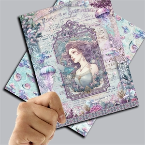 Détail de papier scrapbooking sirène vintage avec illustrations de femme et de méduses