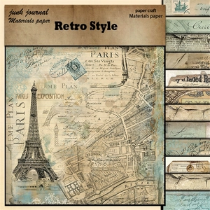 Macro detail of vintage Paris map and Eiffel Tower scrapbooking paper with retro texture
