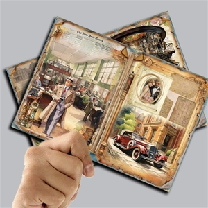 Macro shot of vintage style paper for journaling with newspaper and car illustrations