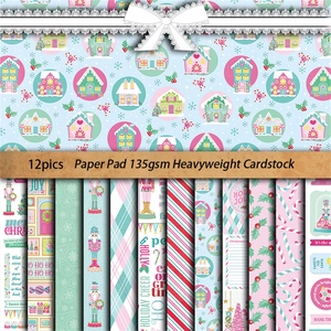 12er-Pack Weihnachtskarten mit Lebkuchenhaus- und Nussknacker-Motiven für Scrapbooking
