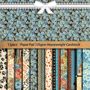 Set of 12 sheets vintage 135gsm heavyweight floral pattern cardstock for DIY scrapbooking