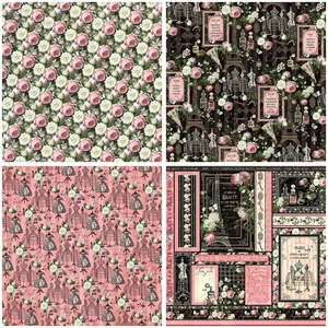 Retro vintage floral paper sheets with Eiffel Tower and elegance collage patterns