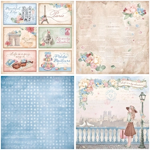 Detailed close-up of vintage Paris themed collage paper for scrapbooking and DIY crafts