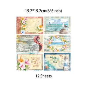 Detailed grid showing 6x6 inch scrapbooking paper with ocean and floral vintage patterns
