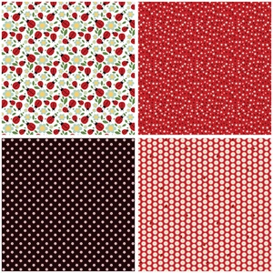 Detail of four vintage ladybug and floral patterns for scrapbooking and DIY paper crafts