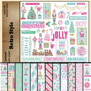 Details von Weihnachts-Scrapbook-Papier mit Vintage-Nussknacker-Mustern für DIY