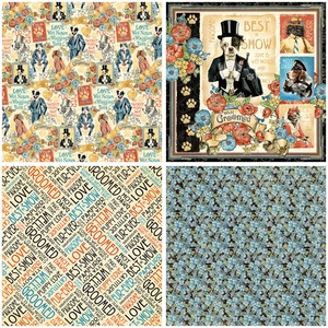 Retro anthropomorphic cat and dog scrapbook paper set with vintage gentleman theme illustrations
